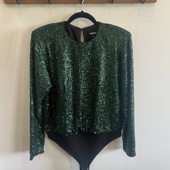 Express Emerald Green Sequin Bodysuit - Picture 1 of 3